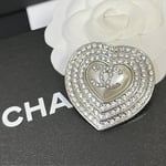 Chanel Cc Heart Brooch Silver With Pearl Heart