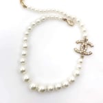 Chanel Metallic Silver Tone Coco Faux Pearl Cc Necklace