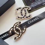 Chanel Cc Brooch Black With White Interwoven Chain Pattern