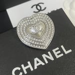 Chanel Cc Heart Brooch Silver With Pearl Heart