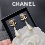 Chanel Cc Pearl Drop Earrings