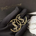 Saint Laurent YSL Hoop Earrings With Crystal Gold