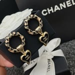 Chanel Classic Love Double C Logo Leopard Round Earrings