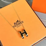 Hermes Mini Pop H Pendant Necklace Black And Gold