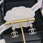Chanel Crystal Cc Drop Earrings Gold