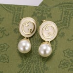 Gucci Blondie Pearl Drop Earrings Gold Tone 774612 I9757 8495