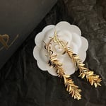 Saint Laurent YSL Leaf Tassel Gold Earrings