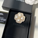 Chanel Cc Flower Brooch Gold With Pearl Heart