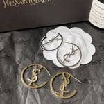 Saint Laurent YSL Hoop Earrings With Crystal Silver Tone