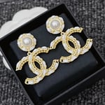 Chanel White Leather & Gold Metal Drop Earrings