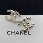 Chanel Cc Crystal Pearl Silver Earrings