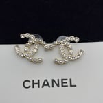 Chanel Cc Crystal Pearl Silver Earrings