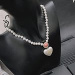 Chanel Large Heart Pearl Pink Crystal Cc Necklace