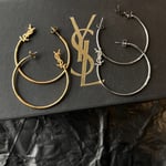 Saint Laurent YSL Logo Big Round Earrings Silver Tone