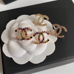 Chanel New Cc Crystal Multi Color Stud Earrings