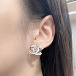 Chanel-Inspired Crystal Stud Earrings – Silver & White