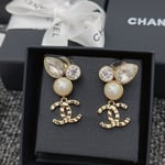 Chanel Pearl Crystal Cc Drop Earrings Gold