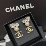 Chanel Pearl Crystal Cc Drop Earrings Gold