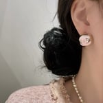 Chanel Stud Earrings Gold Pink