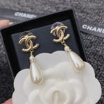 Chanel Cc Pearl Drop Earrings