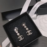 Chanel Crystal Cc Drop Earrings Gold