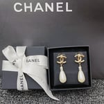Chanel Cc Pearl Drop Earrings
