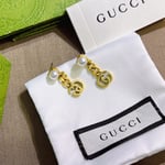 Gucci Pearl Double G Earrings Gold 645665 I4620 8078