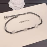 Chanel Ruthenium Crystal Chain Cc Lucky Charms Choker Silver Necklace