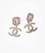 Chanel Cc Earrings Strass Pink