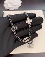 Chanel Ruthenium Crystal Chain Cc Lucky Charms Choker Silver Necklace