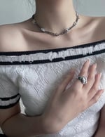 Chanel Ruthenium Crystal Chain Cc Lucky Charms Choker Silver Necklace