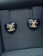 Chanel Cc Black Heart Earrings