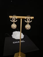 Chanel New Cc Gold Ball Crystal Pearl Drop Earrings