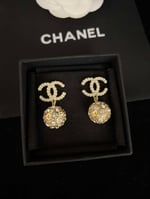 Chanel New Cc Gold Ball Crystal Pearl Drop Earrings