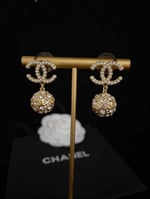 Chanel New Cc Gold Ball Crystal Pearl Drop Earrings