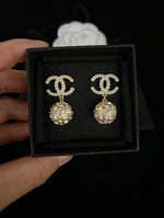 Chanel New Cc Gold Ball Crystal Pearl Drop Earrings