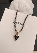 Chanel Domestic Necklace Gold Metal And Black Heart
