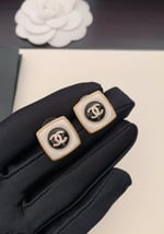 Classic Stud Earrings – Black | Monogram-Inspired Design