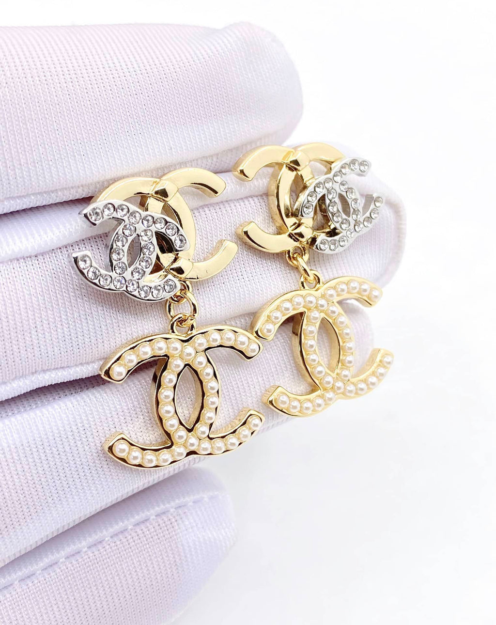 Chanel Cc Triple Earrings