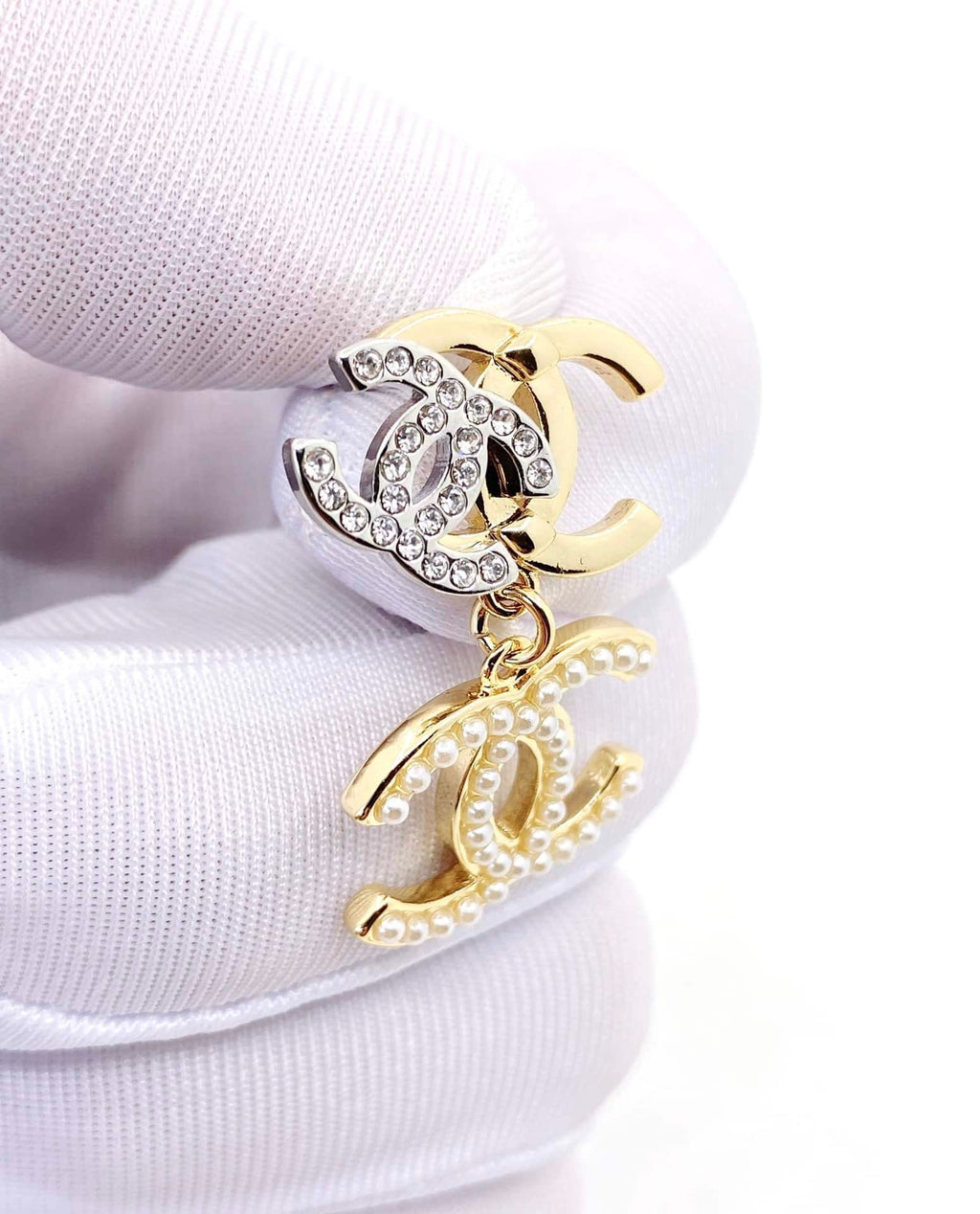 Chanel Cc Triple Earrings