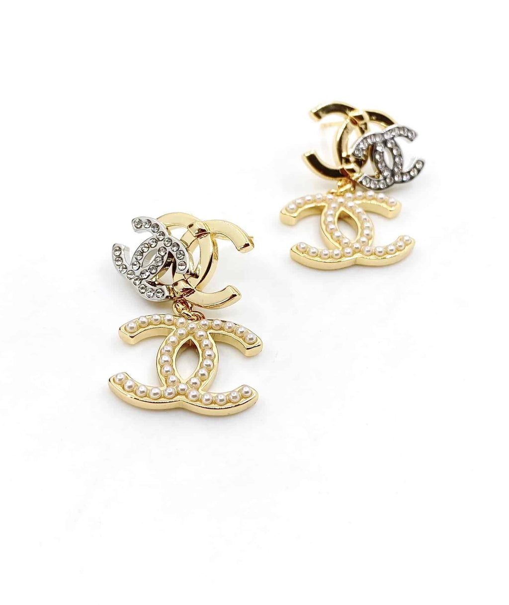 Chanel Cc Triple Earrings