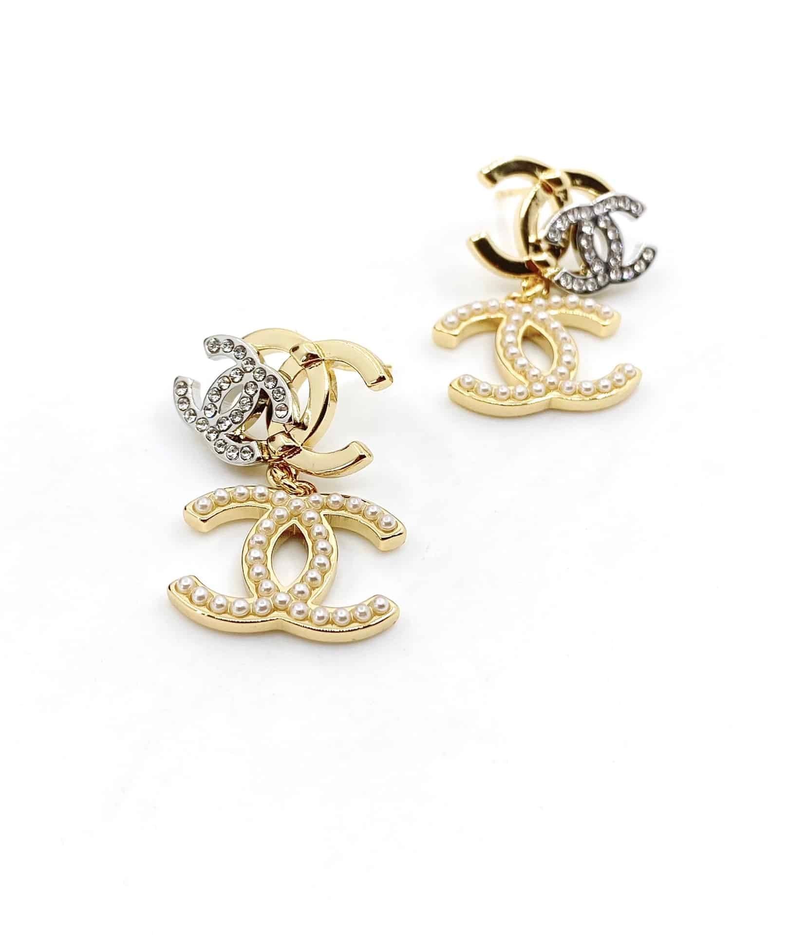 Chanel Cc Triple Earrings