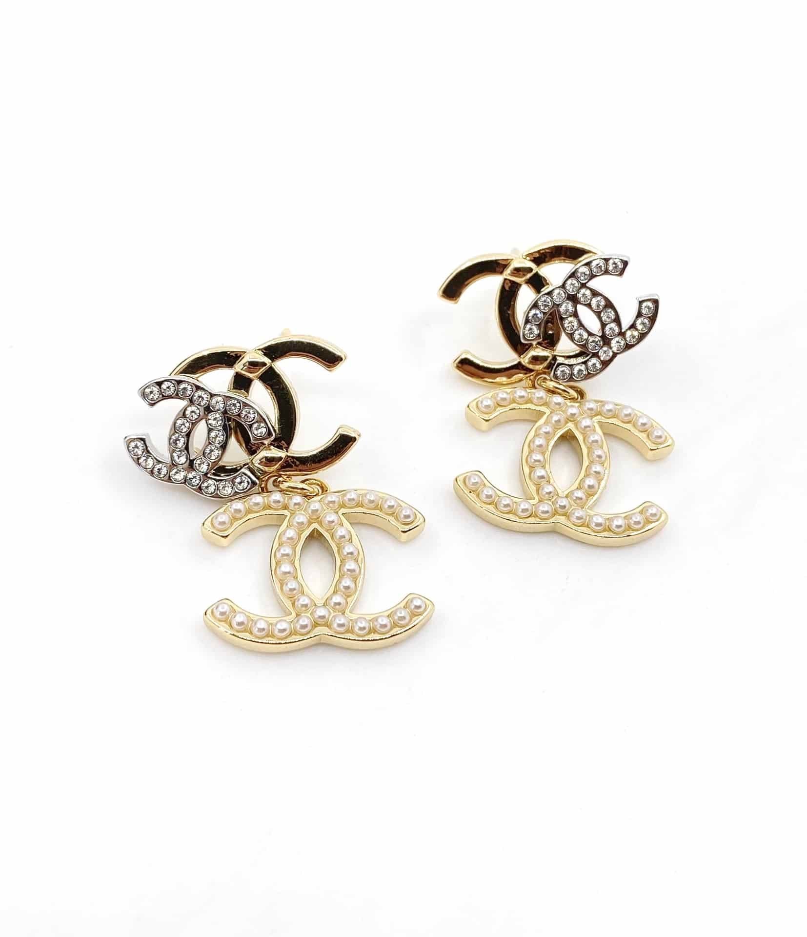 Chanel Cc Triple Earrings