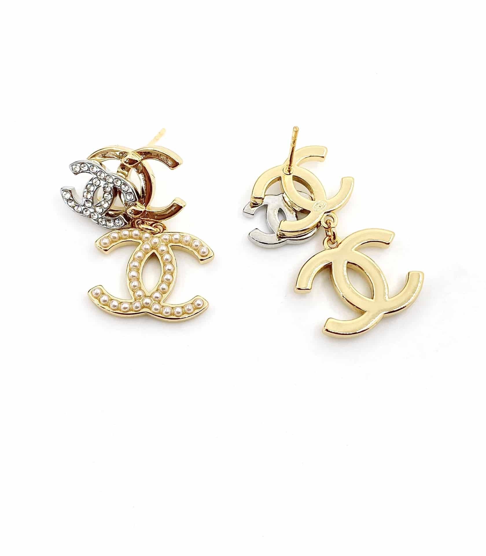Chanel Cc Triple Earrings