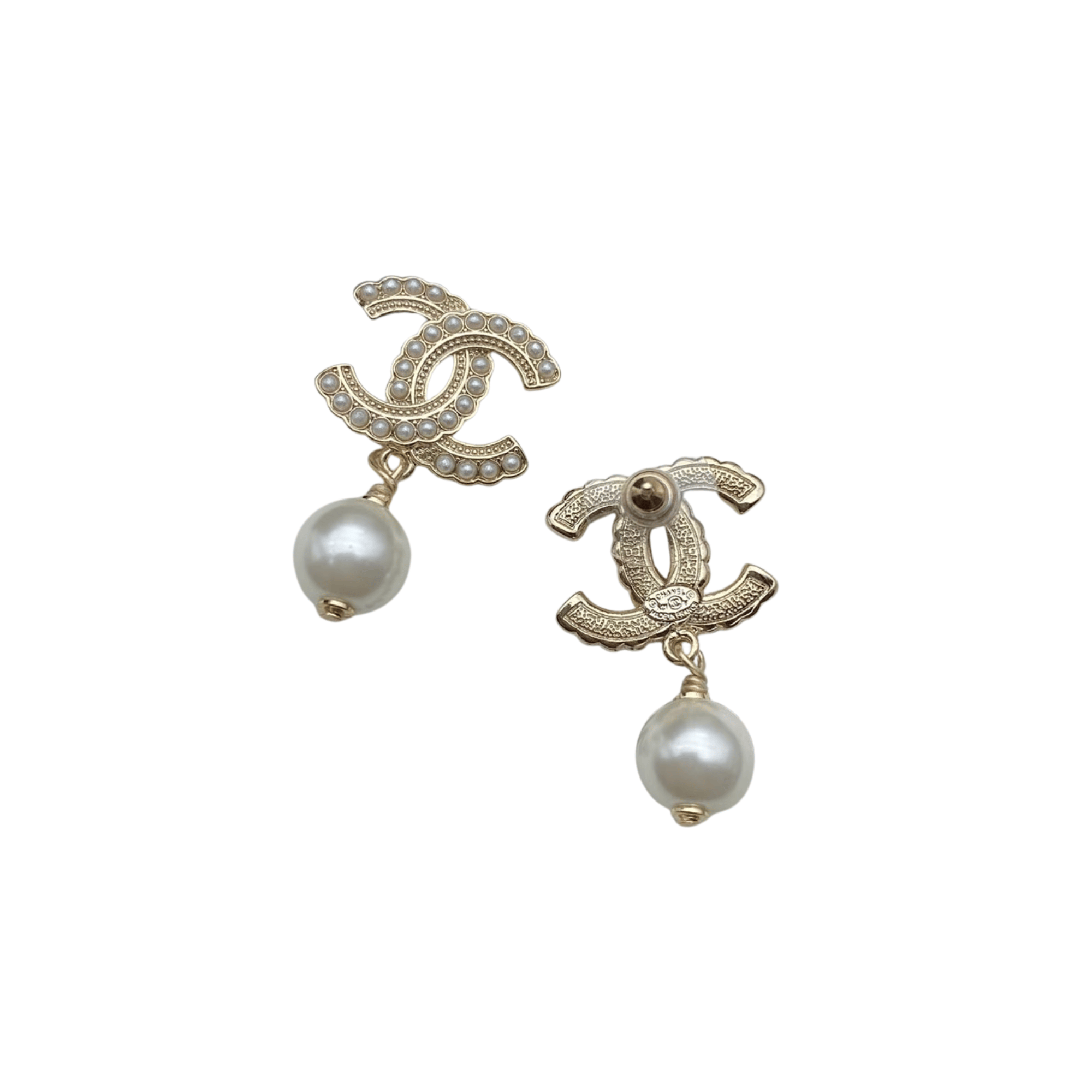 Chanel Cc Pearl Gold Earrings