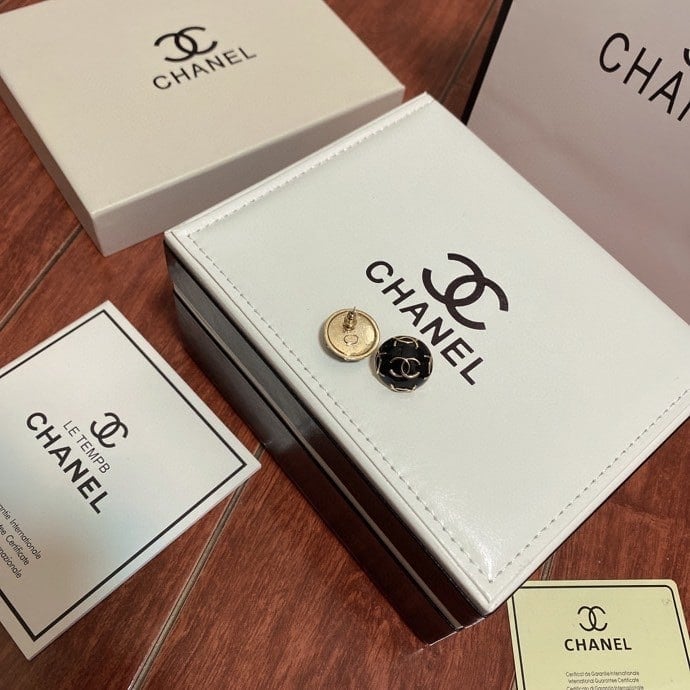 Chanel Button Black Earrings