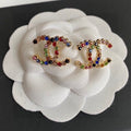 Chanel New Cc Crystal Multi Color Stud Earrings