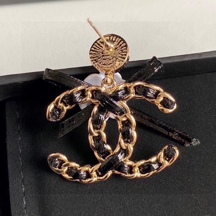 Chanel Cc Black Earrings