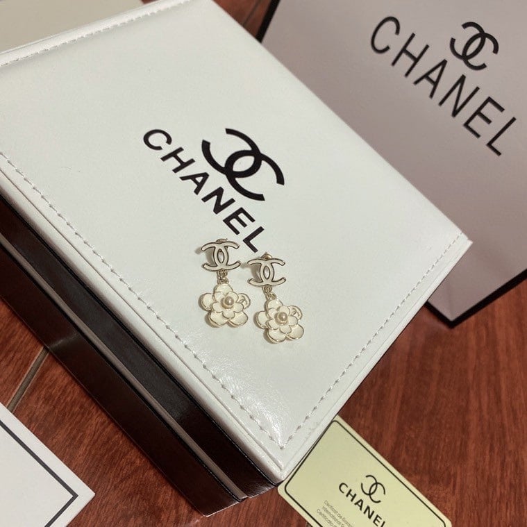 Chanel Flower White Earrings