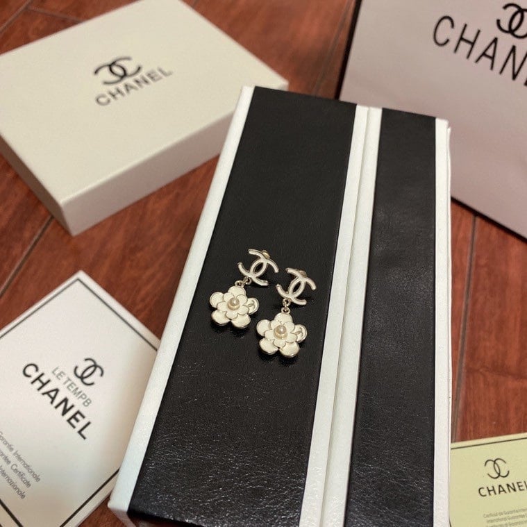 Chanel Flower White Earrings